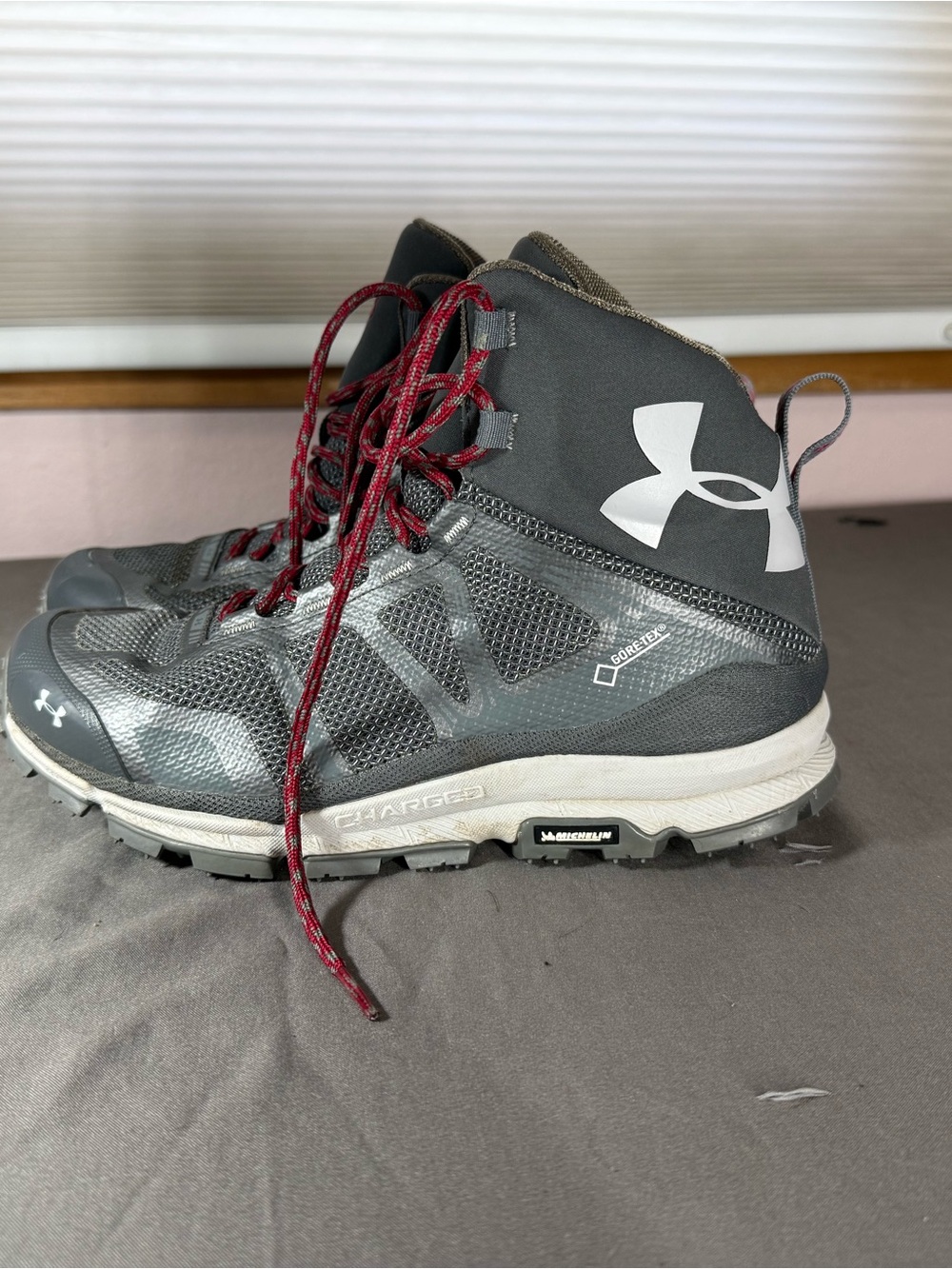 Under Armour Gray and Red Waterproof Trail Boots
